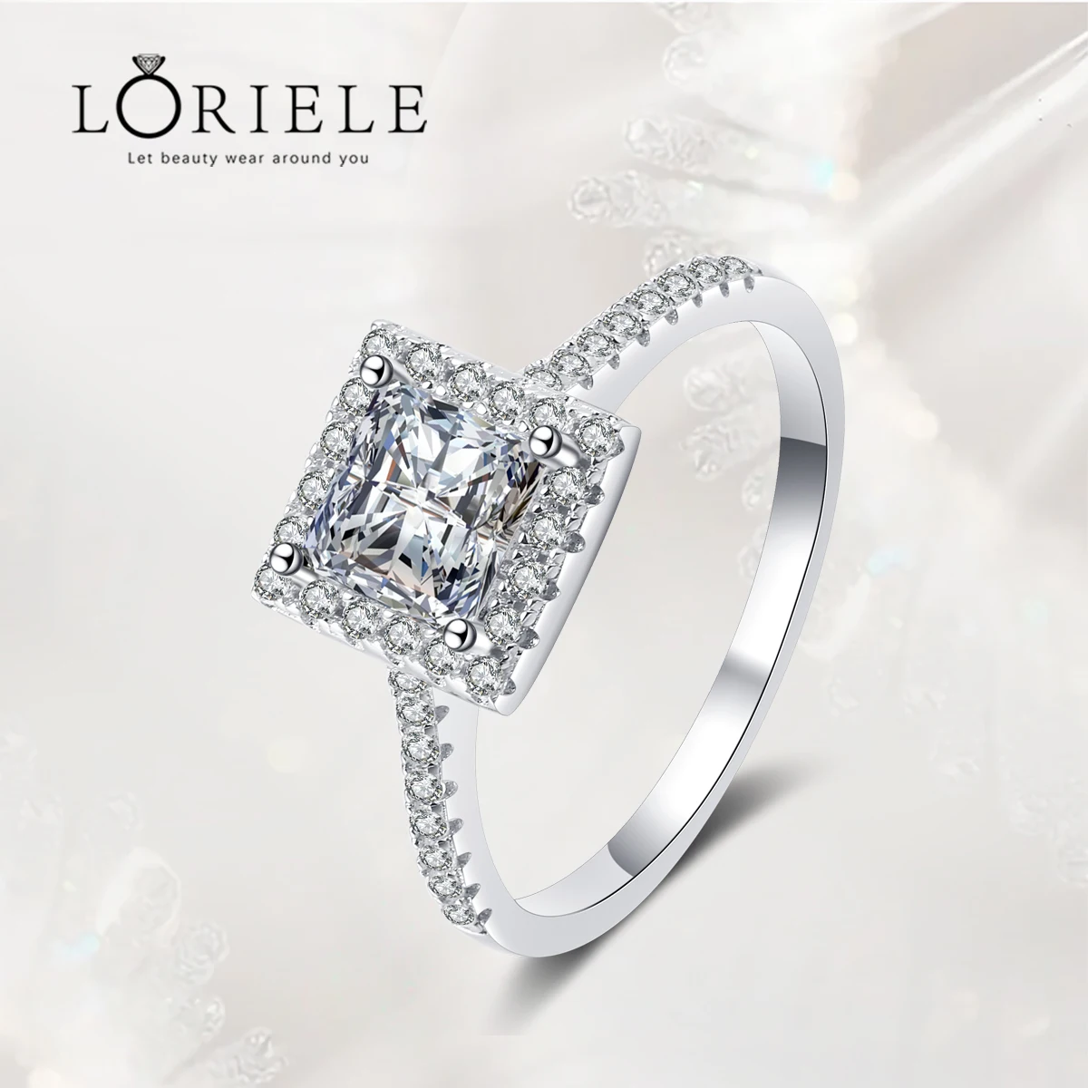 

LORIELE 1CT Princess Cut Moissanite Engagement Ring 925 Sterling Silver Halo Diamond Wedding Band Promise Ring For Women Jewelry