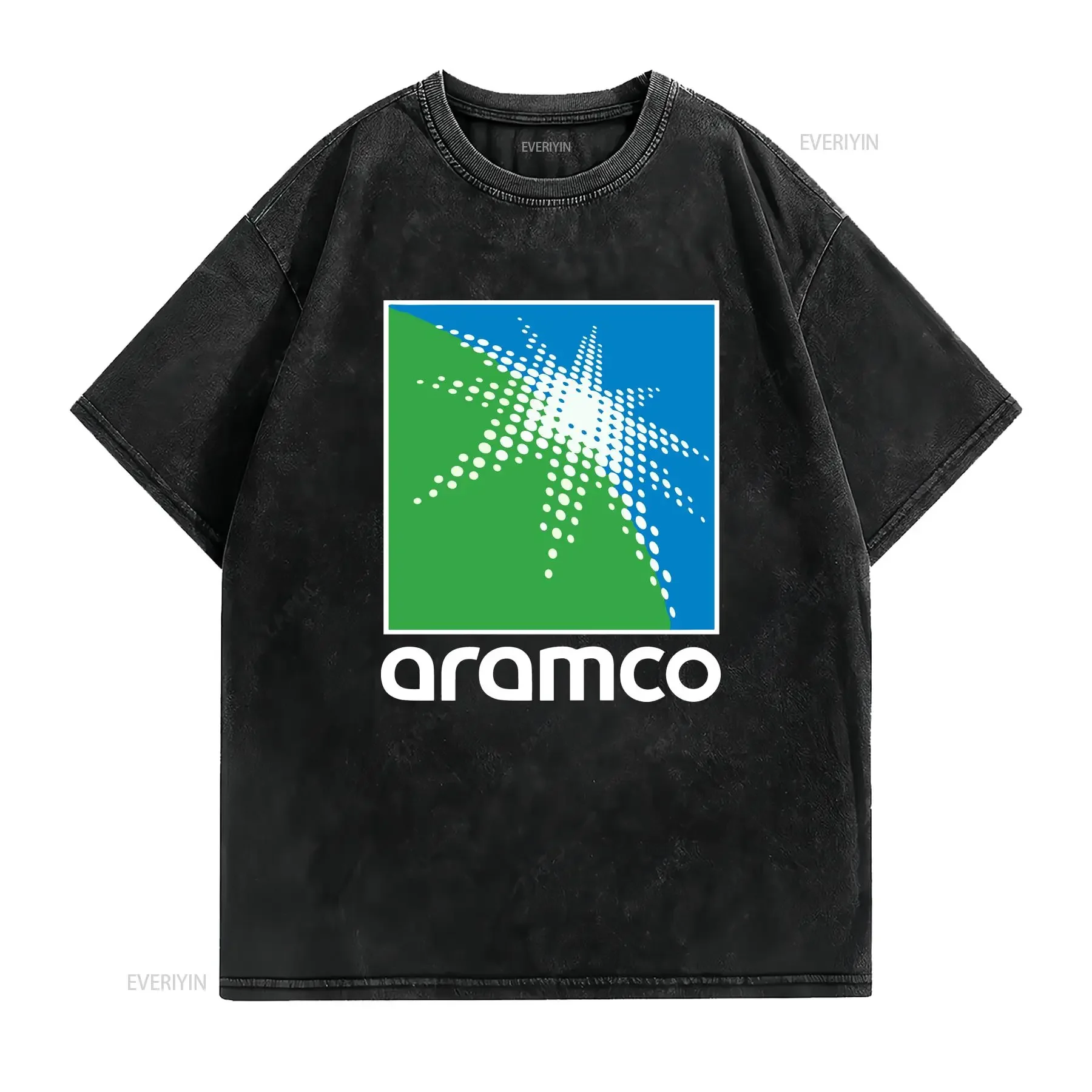 New Aramco Saudi Arabian Oil Company Logo Men's T Shirt American Size vintage Washed Soft Casual designer clothes vintage