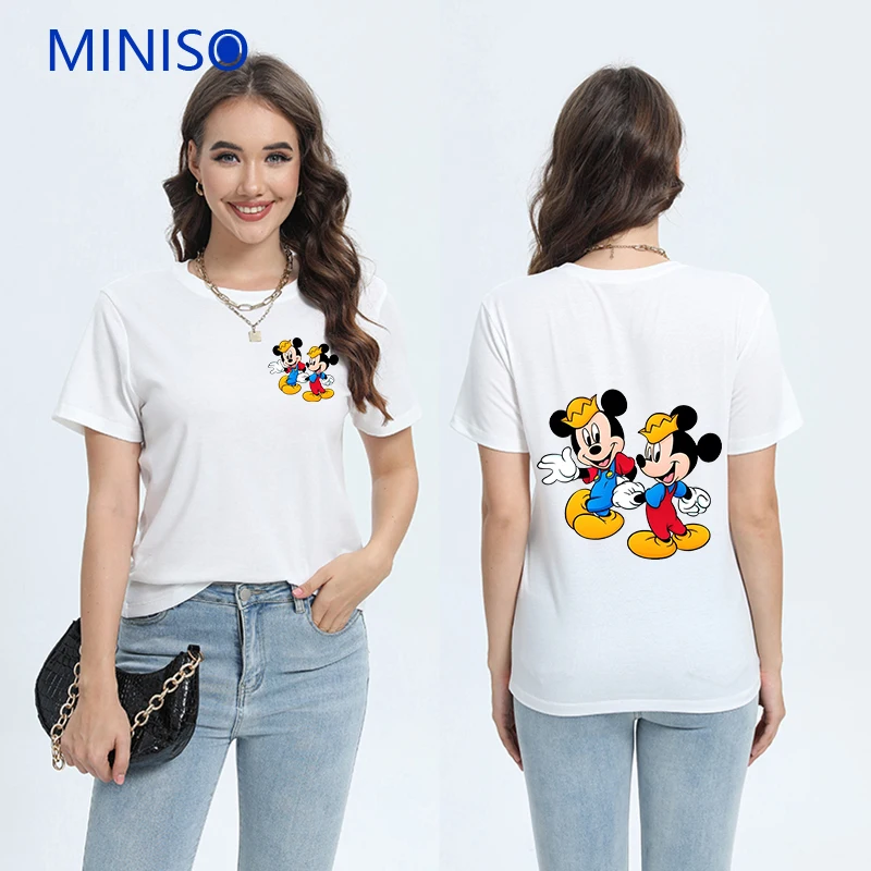 

Ladies Large Size Cartoon Clothes Trends Custom Disney Mickey Minnie Printed T-shirt Loose Top Woman Clothing Black t-Shirt 2025