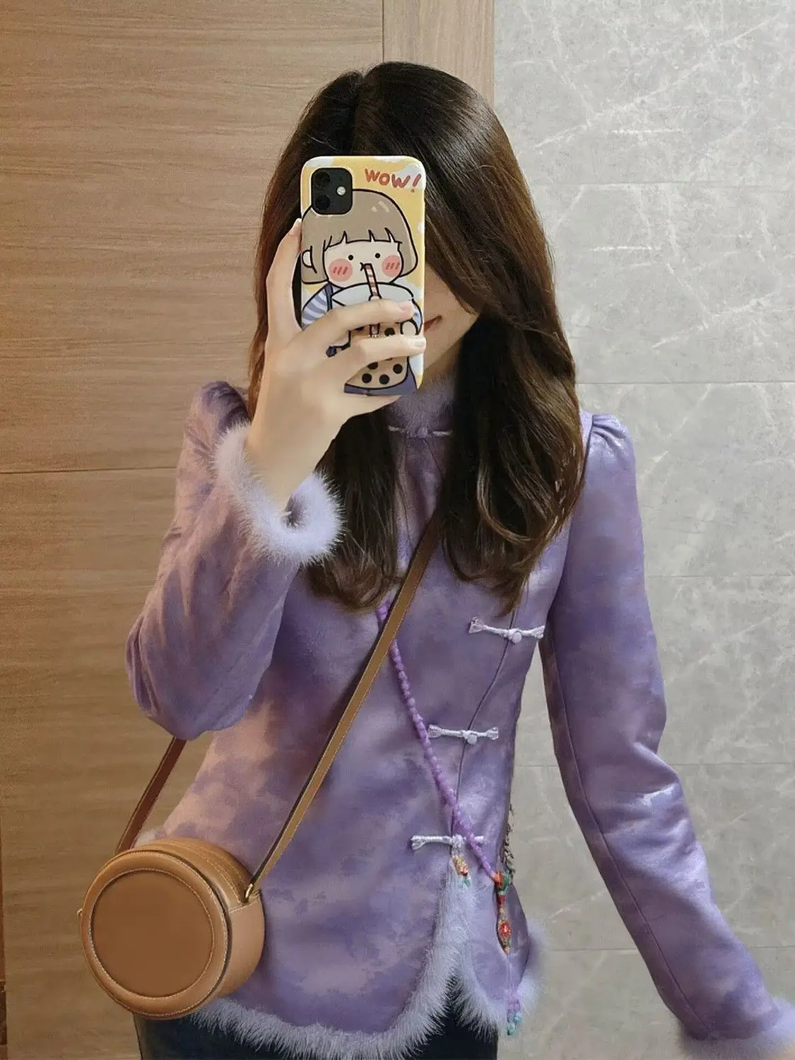 2026 Winter New Chinese Purple Stand-Up Collar Top Women's Good-Looking Thickened Disc Buckle Tang Clothing Autumn And Winter