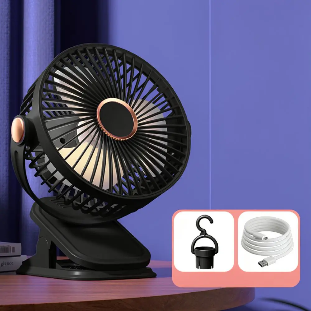 Mini Clip Fan With LED Light USB Powered Portable Desk Cooler Adjustable Speed Cooling Fan For Home Stroller