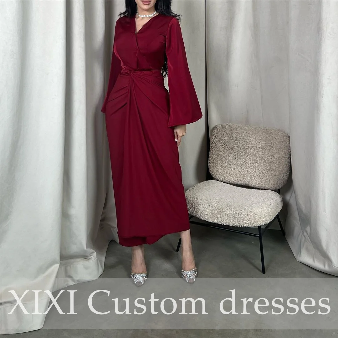 

XIXI Column V-Neck Chiffon Floor-Length Formal Occasion Dresses Long Sleeves Zipper Up Dresses For Prom Wedding Party Dress Vest