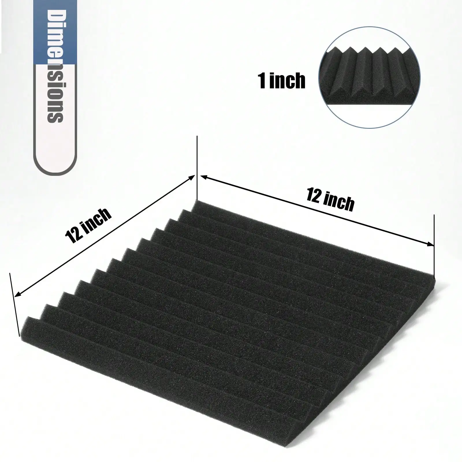 Pacote com 50 Painéis de Espuma Acústica 1" X 12" X 12" em Formato de Cunha, Espuma Acústica para Estúdio, Painéis Absorventes de Som para Paredes, Isolamento Acústico para Estúdio