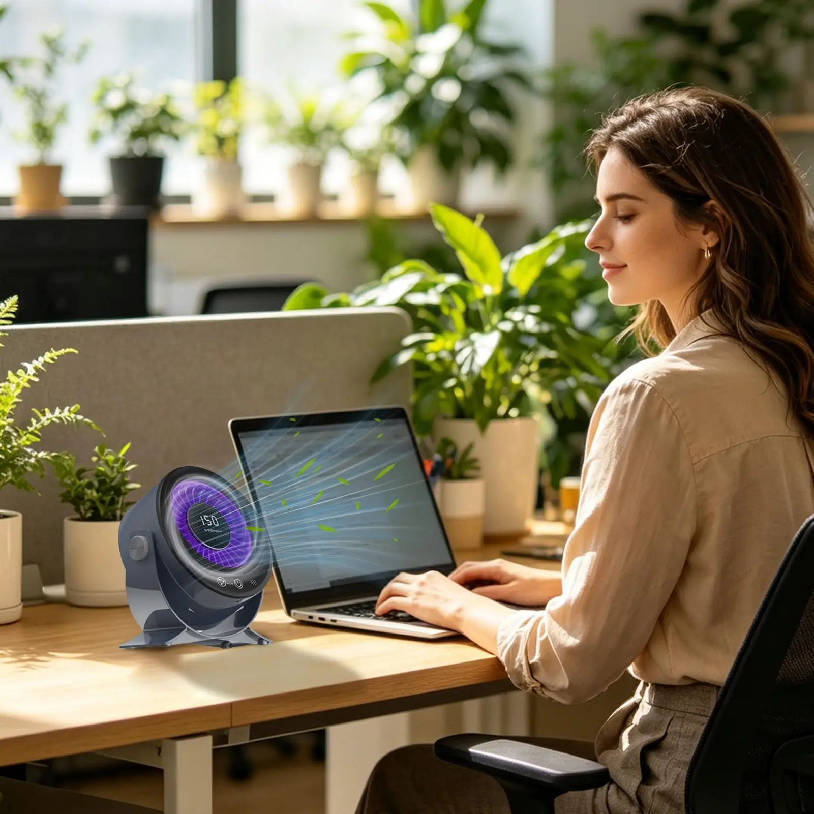 Desk Air Circulator Rechargeable Low Noise Strong Wind Table Fan With 150 Speeds For Study Bedroom Dining Room Dorm Room