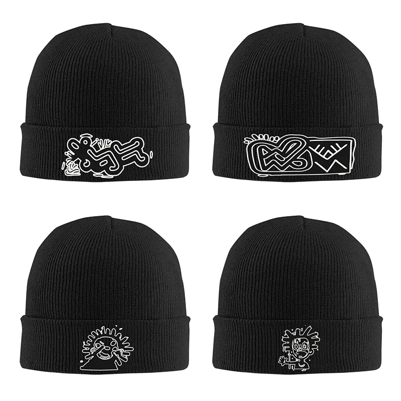 

Hot Y2K Fashion Trend Print Unisex Knitted Hat Outdoor Warm Men Solid Color Crimping Skullies Beanie Cap Hip Hop Winter Ski Caps