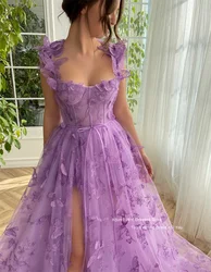 Xijun-Robe de Soirée de Forme Trapèze en Dentelle pour Femme, Tenue de Bal Formelle, Luxueuse, Lavande, Fleur, Arabie Saoudite