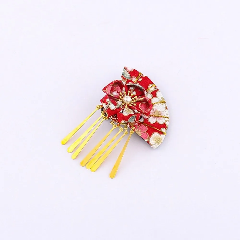 

Elegant Kimono Hair Clip Traditional Metal Tassel Faux Pearl Decor Hair Clip Cloth Sakura Flower Flower Hair Accessories