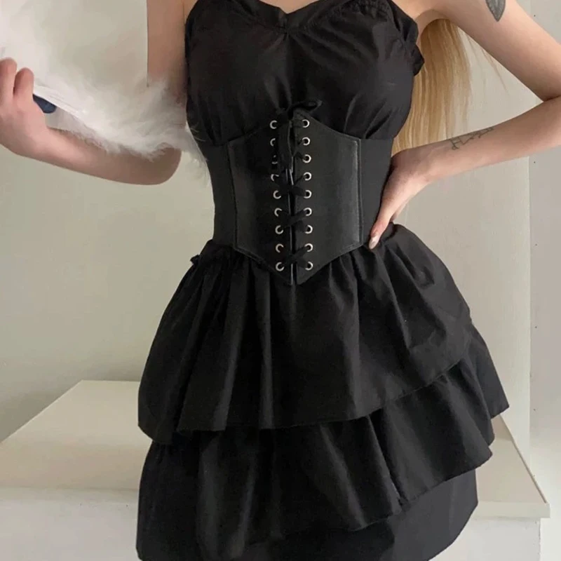 Women's Corset Punk Black Wide Waist Leather Waist Cincher Belt Female Waist Trainer Elastic High Waist Belt Women's Dress Corse