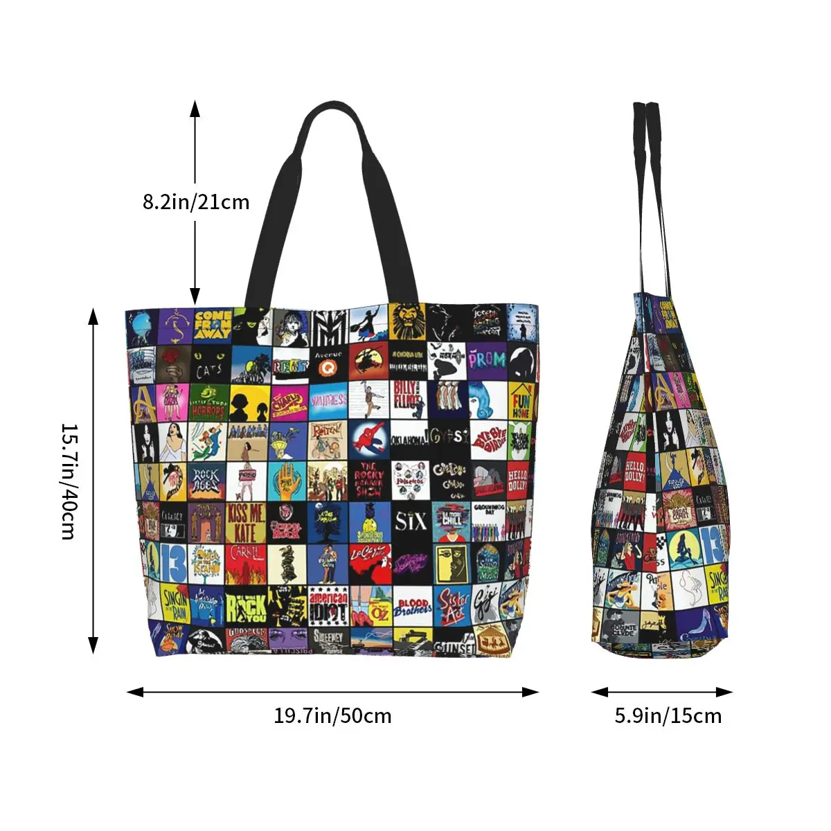 Broadway Musical Theatre Logos Handgezeichnete Einkaufstasche aus Segeltuch, große Kapazität, Umhängetasche, Shopper, Lebensmittelhandtasche für Damen