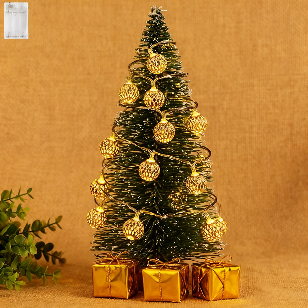 1 st Marokkaanse lichtslingers, 20 LED-bol gouden batterij-aangedreven metalen ballen kerst lichtslingers (niet inbegrepen batterij)