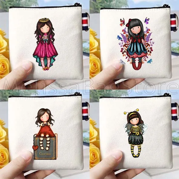 Monedero de lona con dibujos de chica Santoro Gorjuss, bolso de viaje con lápiz labial, bolsa cuadrada pequeña para almacenamiento de llaves, tarjetero, cartera con cremallera