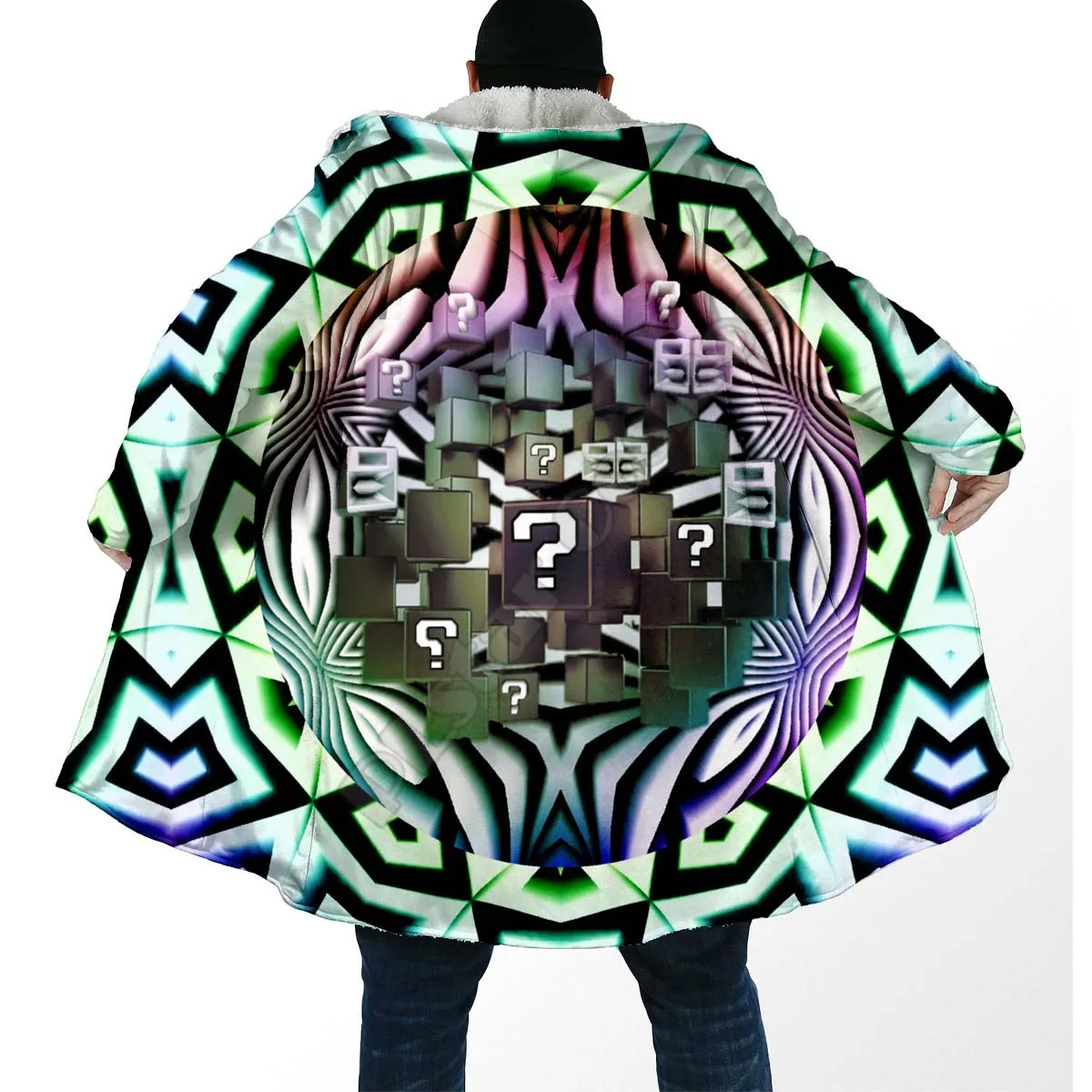 Psychedelic Elephant 3D All Over Printed Fashion Winter Men/Women Hooded Cloaks Fleece Wind Breaker Unisex Casual Warm Overcoat