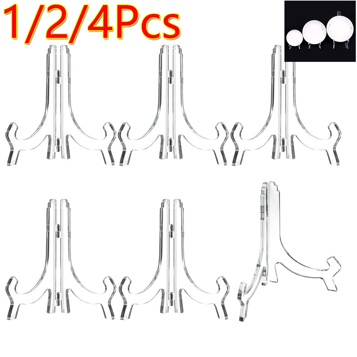 1/2/4Pcs Large Acrylic Dish Plate Racks Folding Bowl Plate Picture Stand Display Plate Storage Dish Bowl Plate Holders Support