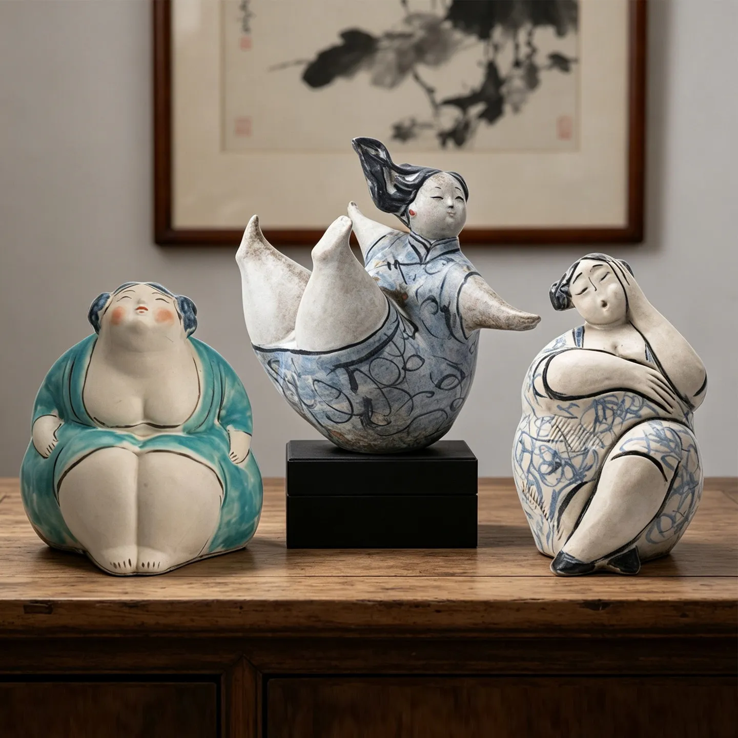 Simple medieval style hand-painted ceramic girl doll figure sculpture ornament living room entrance desktop creative decoration