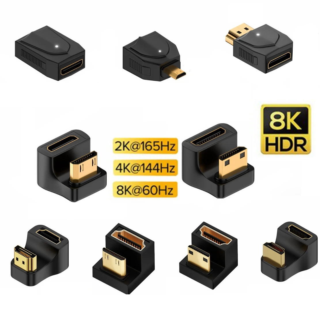 360-stopniowy adapter Mini HDMI w kształcie litery U 180 Micro HDMI męski na HDMI żeński kątowy konwerter L HD 2.1V Przedłużenie 4K 8K 60Hz