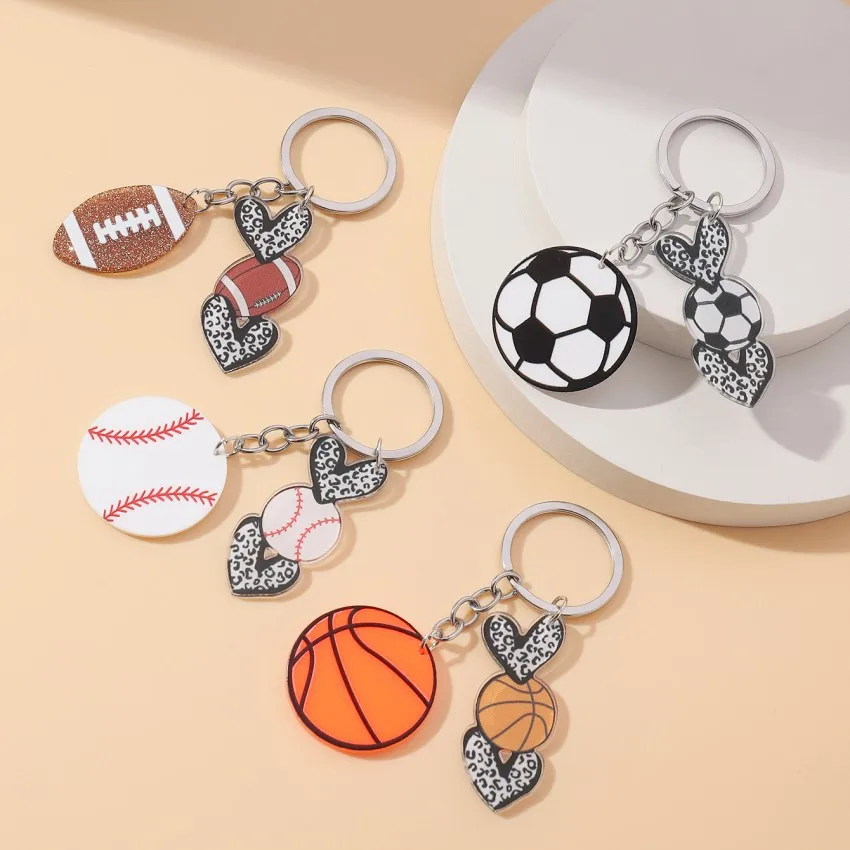 Basketball Football Keychain for Kids Boys Love Heart Shaped Pendant Baseball Volleyball Rugby Key Chain Gifs