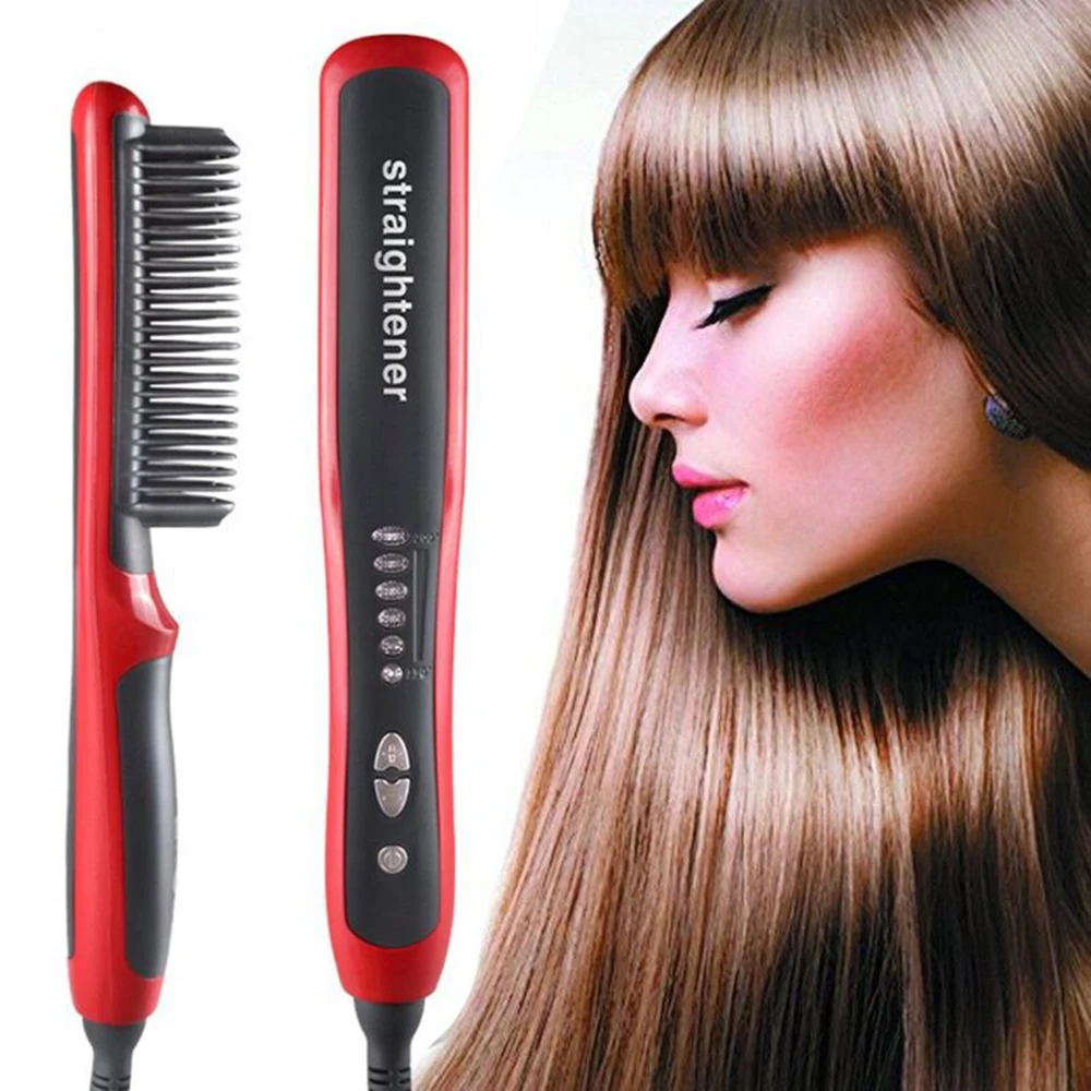 Hair Straightener Curler Straight  Beard Comb PTC Heating Dual-use No Damage Ceramic Electric  Brushes dressing Tool