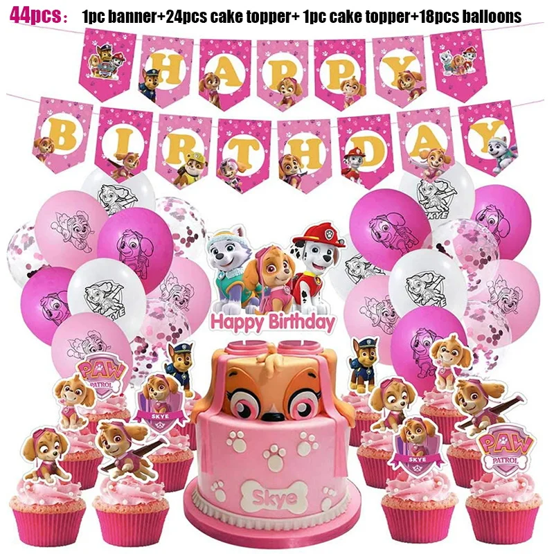 Paw Patrol Birthday Party Decoration Supplies Skye Pink Girls Balloons Napkins Cups Plate Tablecloth Baby Shower for Kids Happy