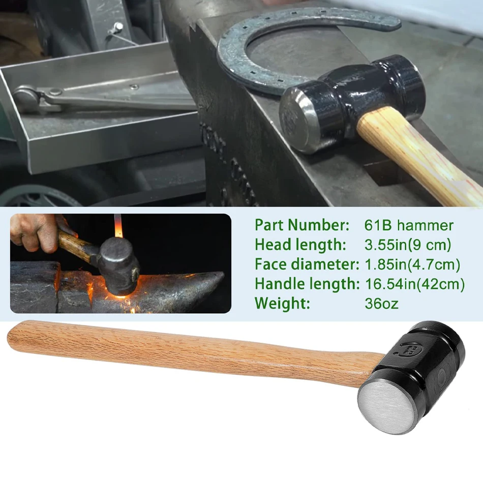 

TENG MILE 61B 36OZ Round Hammer Cold Shaping Farriers Tool with Flat Head and Hardwood Handle Blacksmith Hammer