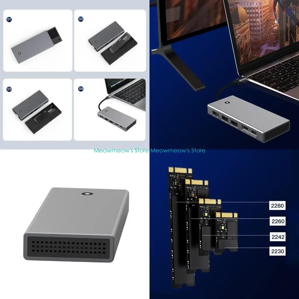 W91A M.2 NVME TypeC Docking Station 4K60Hz HDMIcompatible2.0 USB3.2 10Gbps Fast