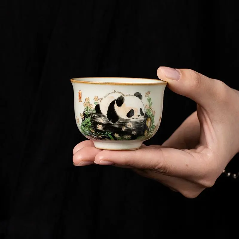 Tasse en céramique Ru four Panda Yuanding tasse à thé domestique tasse principale haut de gamme
