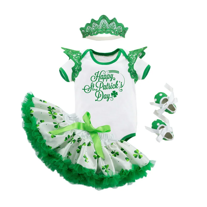 

Festival Baby Rompers Set Short Sleeve Cotton Baby Summer Clothes 4 Pieces Happy St.Patrick Day Suit Green Fashion Girl Clothes