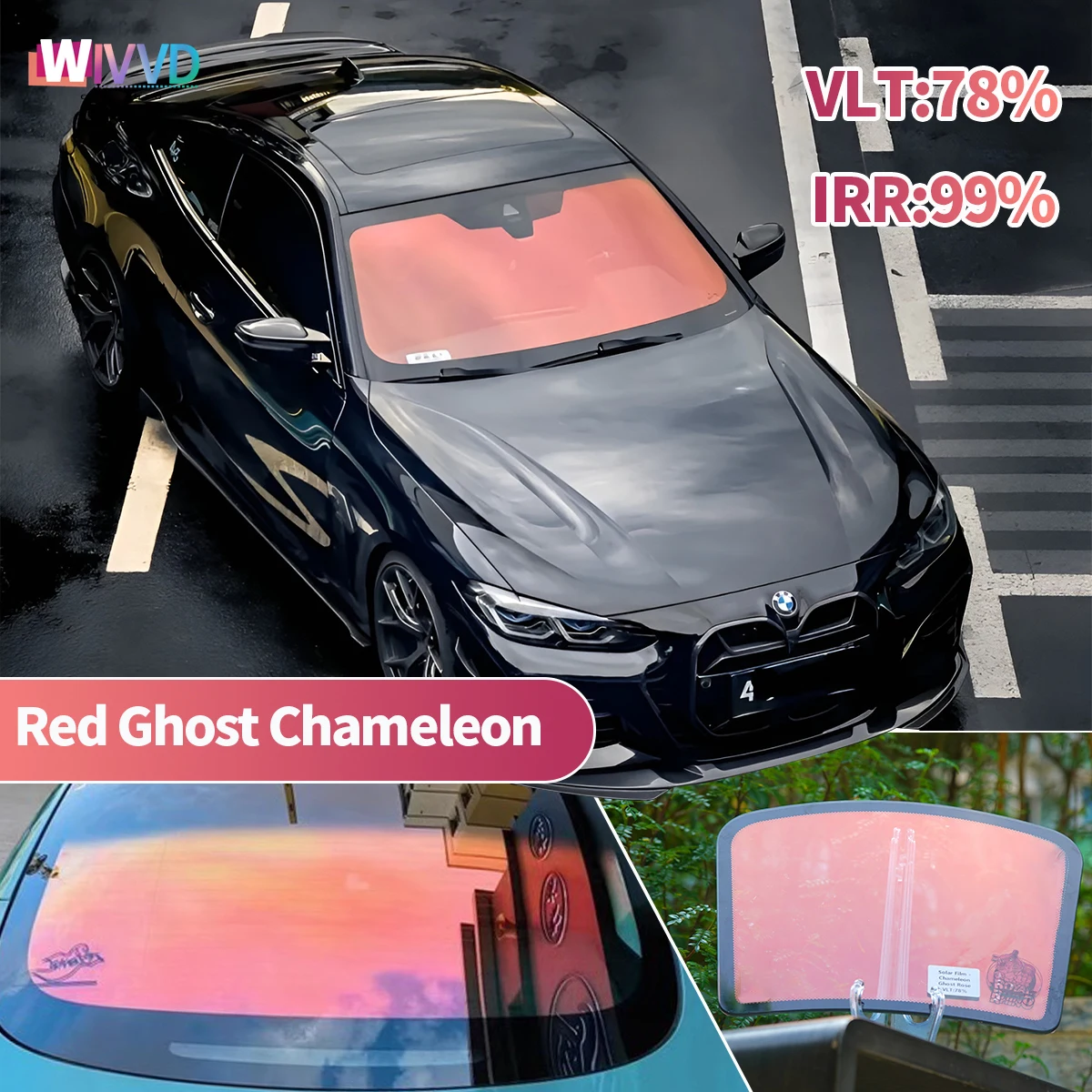 Red Chameleon Window Tint Film Car Front Windshield Window Film Auto Glass Sticker UV Proof Solar Tint 2Mil Thick