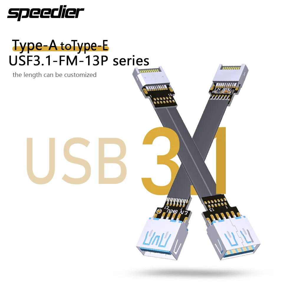 

USB 3.1 Fold 90 Degree Type-A Female to Type-C Male Extension Cable 5V 10Gbps with Screw Hole Internal 20Pin Flat Cable