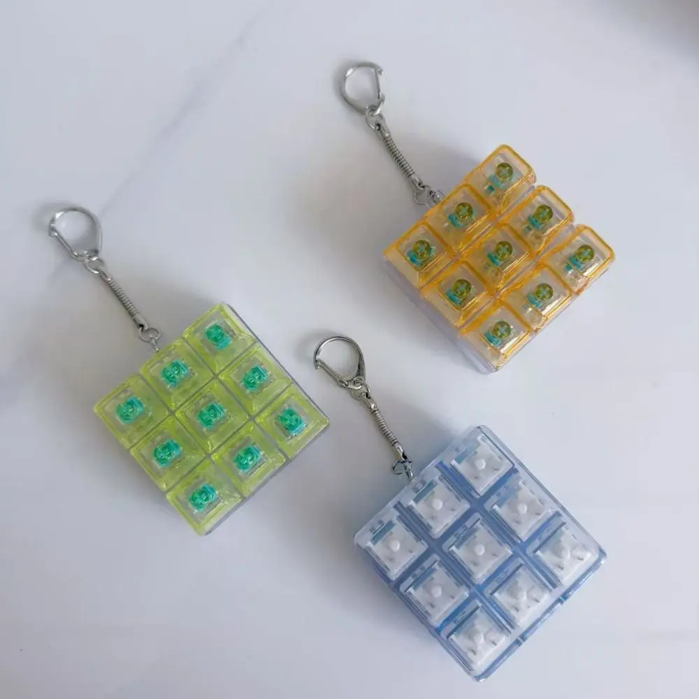 9 Keys LED Keyboard Key Toy Colorful Keycap Clear Clicker Decompression Fidget Keychain Pinch Toy Gentle Sound