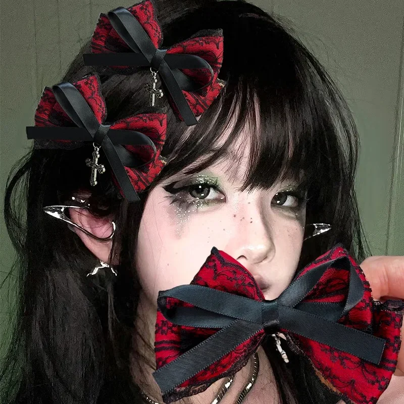 2pcs Gothic Girl's Street Exquisite Hair Accessories Fashion Bowknot Hair Clips Versatile Dressing Dark Style Bow Hair Clip 2025 image 2