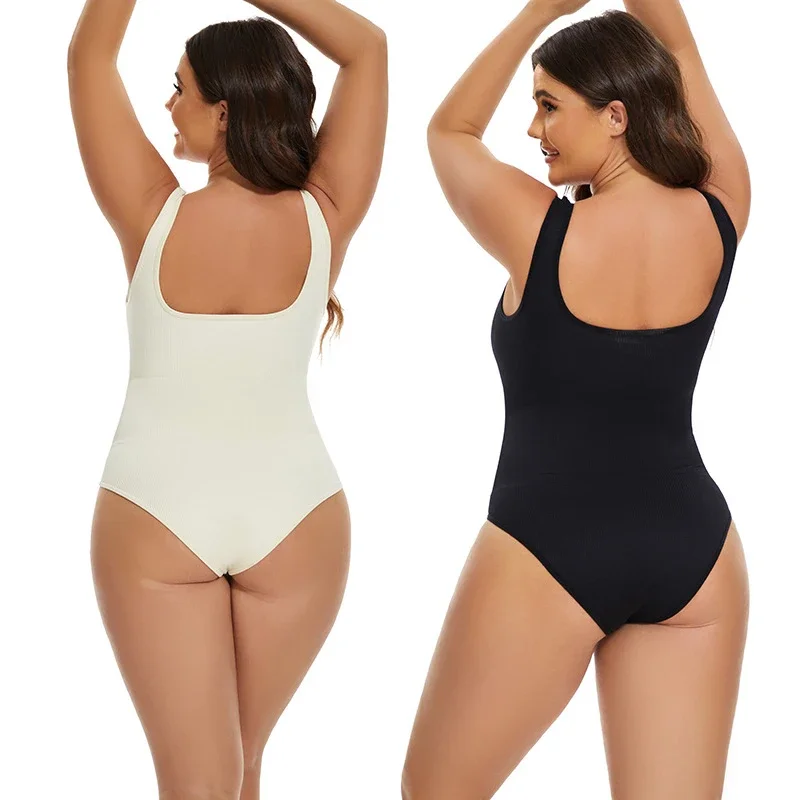 GUUDIA Shapewear Ribbed Body Shaper Suits Tummy Control Open Crotch Spandex Body Shaper Elastic Stretchy Daily Shapers Essencial