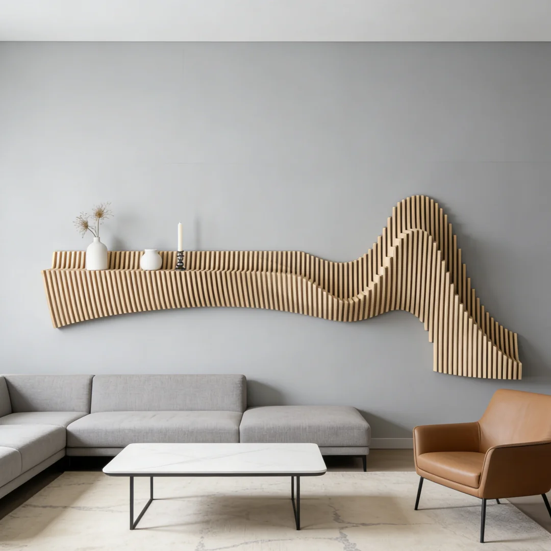 

！@Handmade Custom Parametric Wooden Wall Shelf Plywood Natural Eco-Friendly Material for Lounge Waiting Area