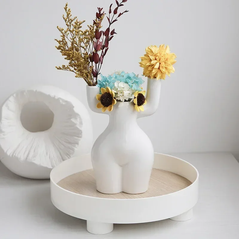 

Human Flower Vase Home Decoration Body Living Room Decor Abstract Art White Vase Nordic Home Decoration Ceramic Vases