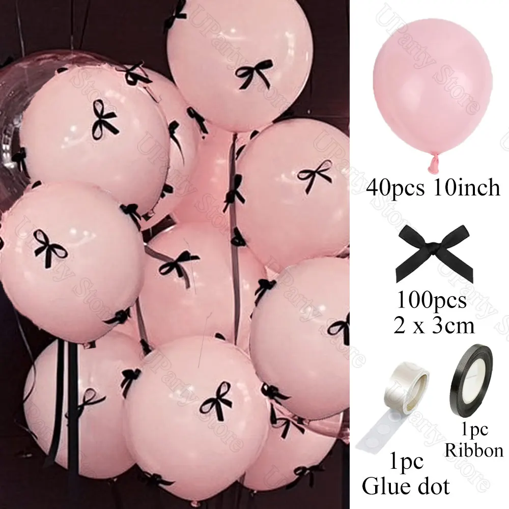 40 Stück weiße Luftballons mit Schleife, 25,4 cm, DIY schwarze Schleifen, Latexballons für Schleife, Kokette, Geburtstag, Babyparty, Hochzeit, Party, Dekoration – Detail 6