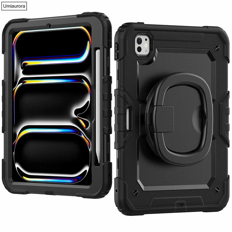 

For IPad Mini 8.3" Air 10.9 Pro 11 12.9 13 inch M2 M3 M4 M5 Heavy Duty Rugged Tablet Case Pull Ring Stand Strap Shockproof Funda