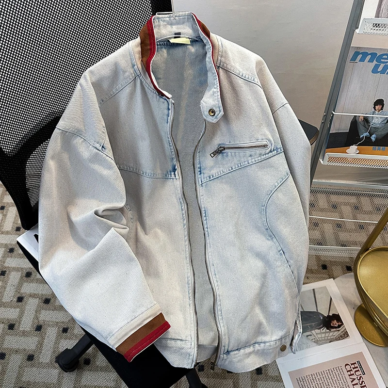 

Men Workwear Denim Jacket Spring Autumn New American Retro Casual Loose Stand-up Collar Coats Fashion Versatile Handsome Tops