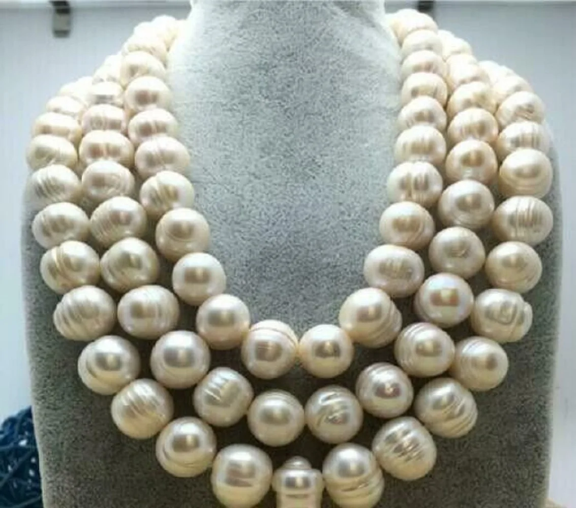 

long huge 54in large 12-13mm natural South Sea genuine white pearl necklace 14Kp gold buckle