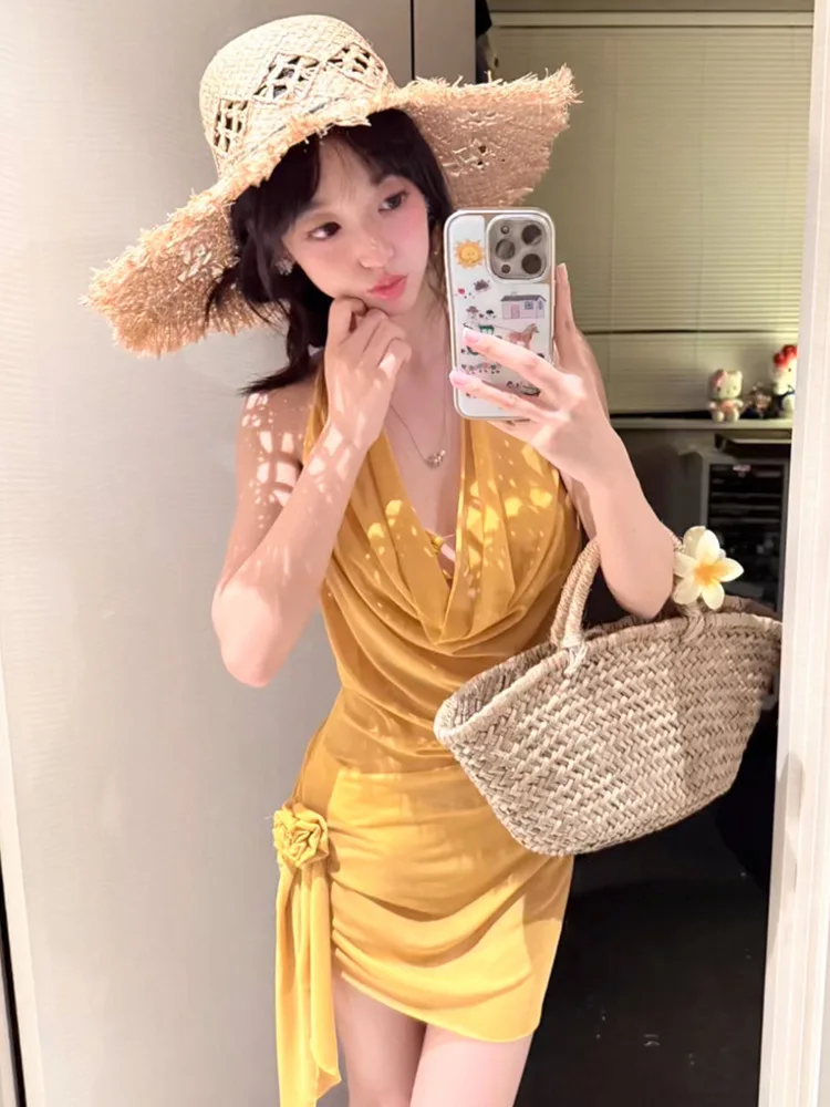 

Luxurious Bathing Suit Glamorous High Waist Bikini Figure Flattering Slimming Swimwear Resort Thermal Spring Swimsuit