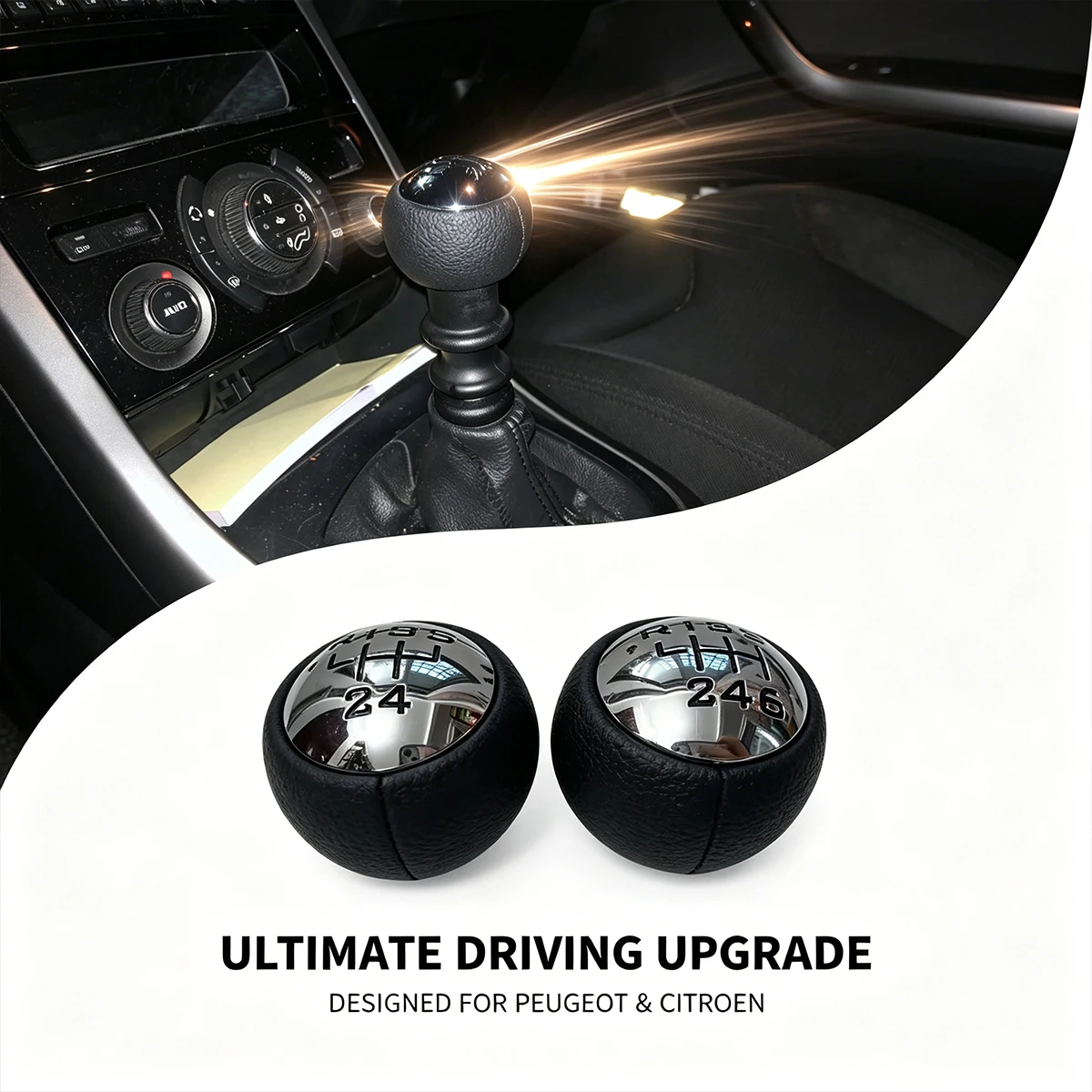 

5/6 Speed Manual Gear Knob for Peugeot 307 308 3008 407 807 Citroen C3 C4 C8 - Leather Shift Lever Adapter Replacement