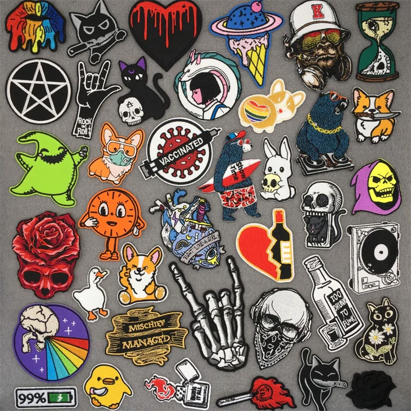 Goth Patches DIY Funny Patch Ironing Applications Cartoon and Punk Embroidery Patch Clothing Stickers Stripe for Jacket