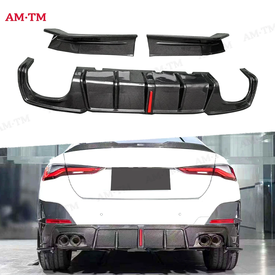 

Для BMW 4 серии G26 2021+ 4-дверная задняя губа из углеродного волокна, автомобильный задний бампер, диффузор, задние сплиттеры, спойлер, задняя губа, автозапчасти