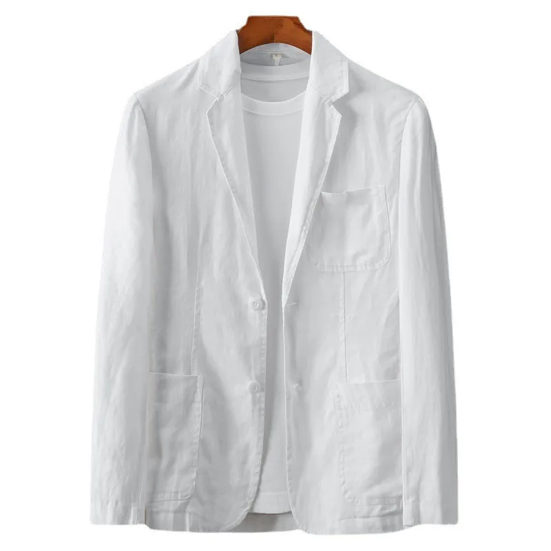 

Spring and autumn solid color linen men's youth slim fit fashion casual thin comfortable breathable single suit jacket