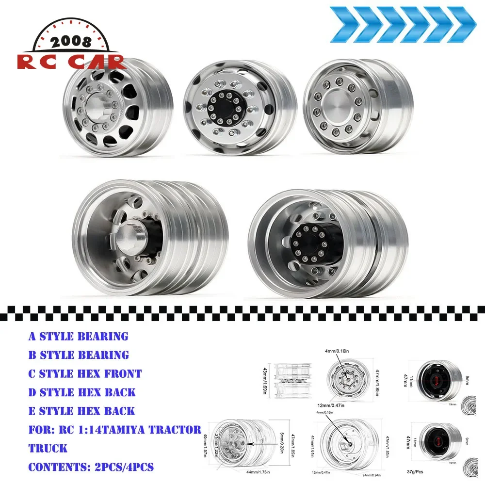 

2Pc/4Pcs Alloy different specifications Beadlock Bearing Front/Hex Rear Wheels Rim Hub For RC Crawler 1/14 Tamiya Tractor Truck