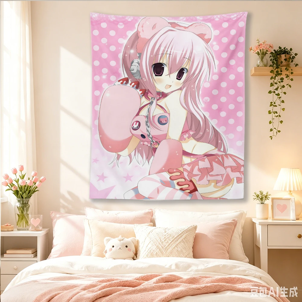 Anime Pink Girl Wandteppich, niedlicher Cartoon-Wandbehang, Kawaii-Raumdekoration, ästhetischer Schlafzimmer-Hintergrund, Heim-Wandtuch-Poster – Detail 3