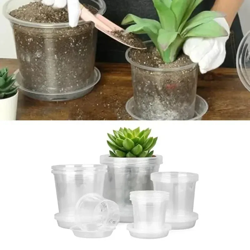transparent nursery pot with drainage holes, clear planting flowerpot for orchids herbs, practical gardening essential supplies