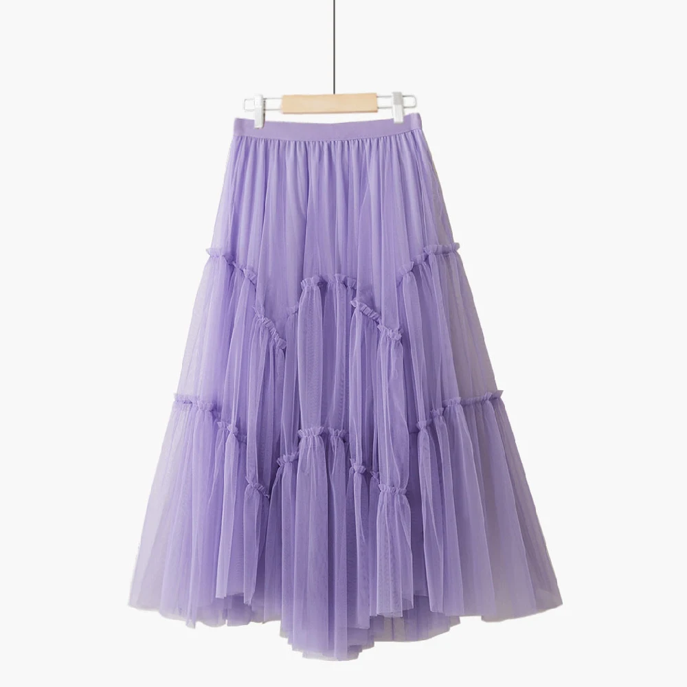 6 COLORS mesh tulle skirt Womens Vintage High Waist Skirt Solid Long Skirts Fashion Casual Tutu Skirt fairy