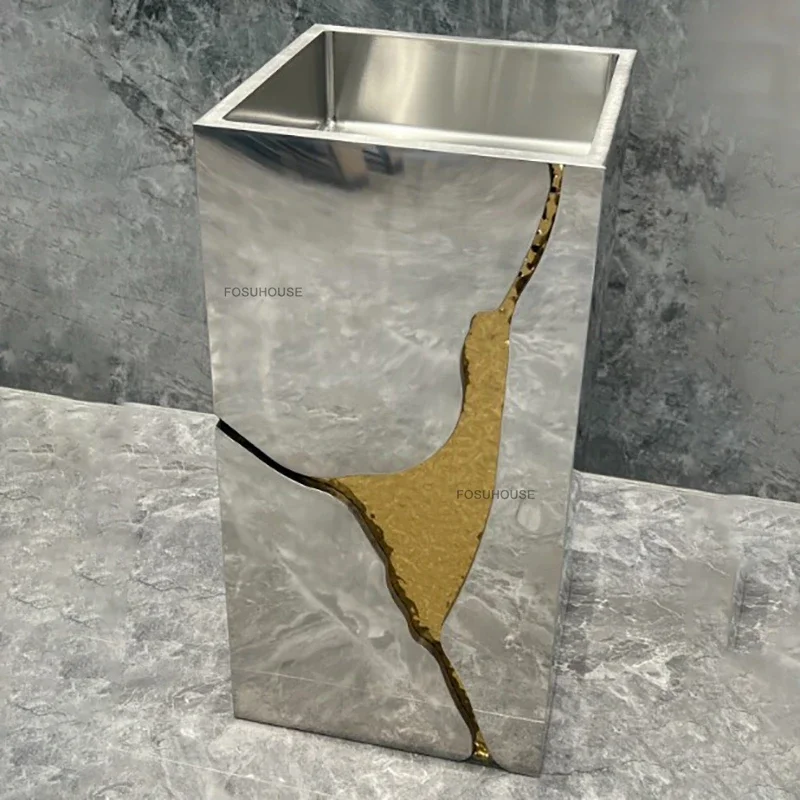 A European Hotel Pedestal Basin Water Ripple Stainless Steel Bathroom Sinks Home Garden Art Washbasin Luxury Bathroom Furn
