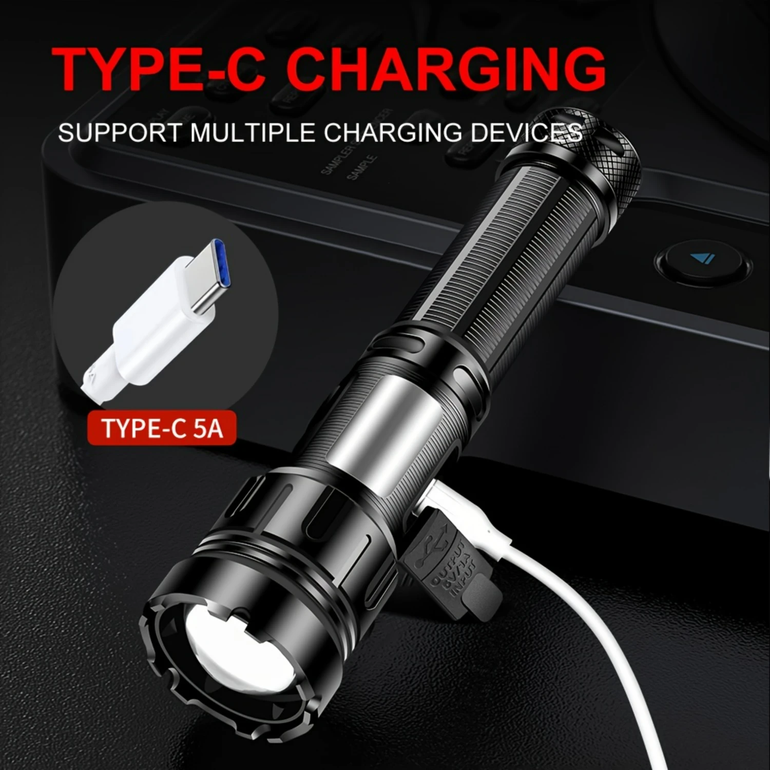 Multifunctional Outdoor Lighting Powerhouse  Powerful Telescopic Zoom Type-c Charging Flashlight with Strong Light and COB Side