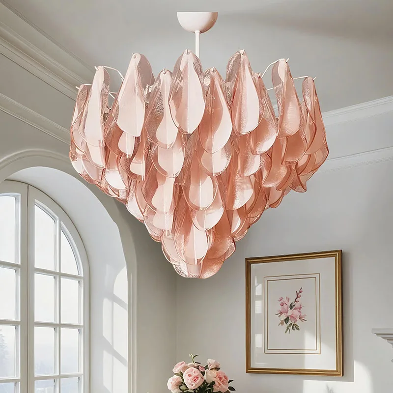

Retro French-style living room handmade petal hall glass chandelier from Murano (an ancient style bedroom and dining room lamp)