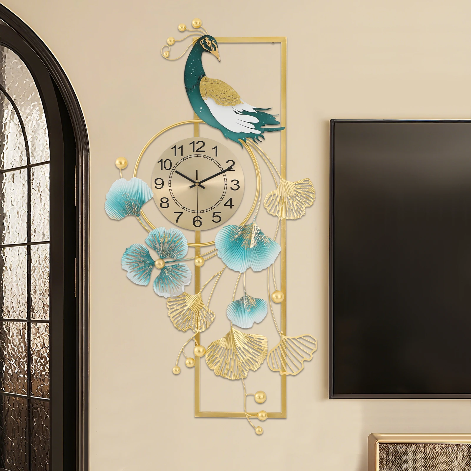 

Large Peacock Wall Clock for Living Room Decor,Decorative Big Wall Clocks Non-Ticking Silent Luxury Peacock Clock for DiningRoom